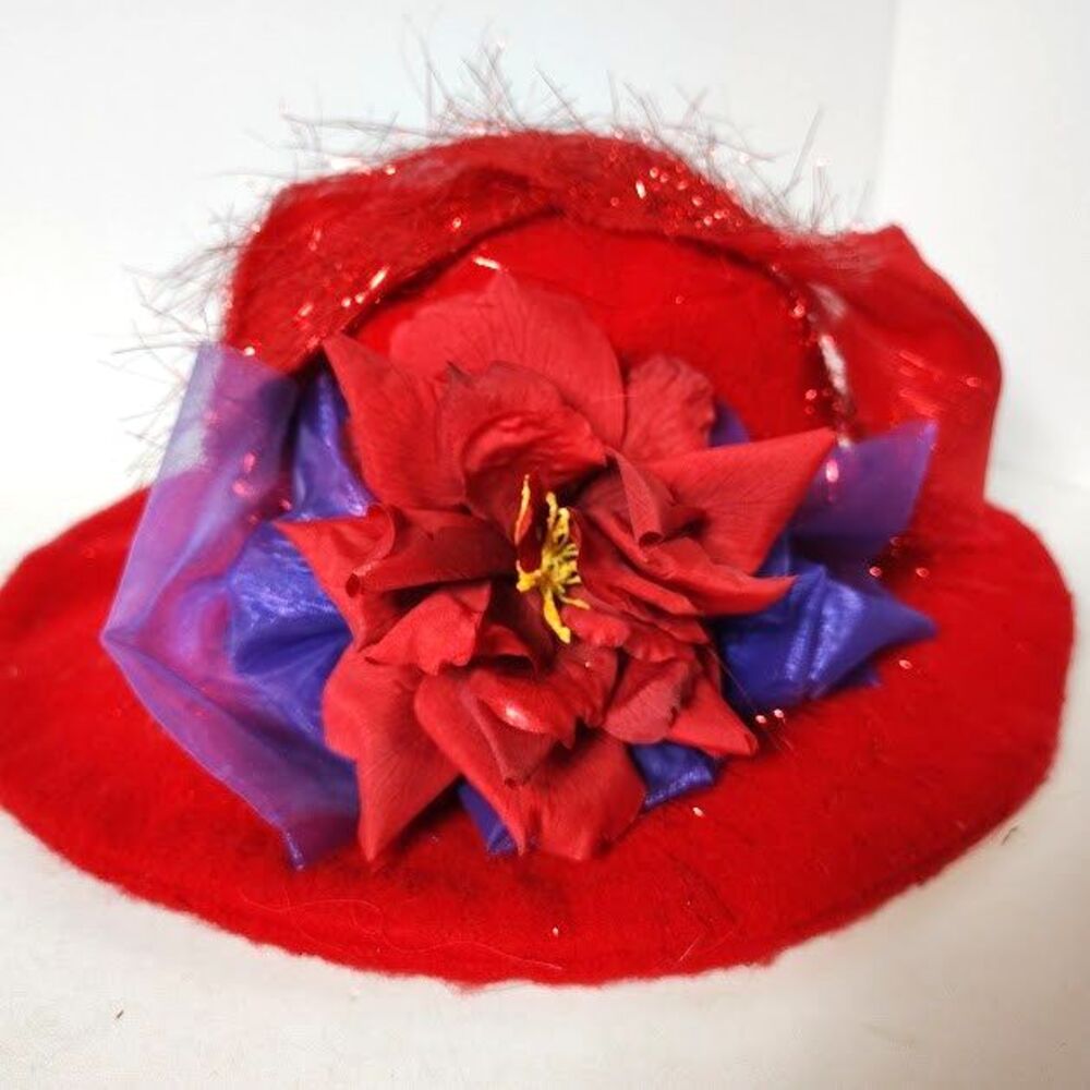Red Hat Society Accessory Lot Purse Hat Scarf Beads Headband Red Black Purple - Picture 2 of 12